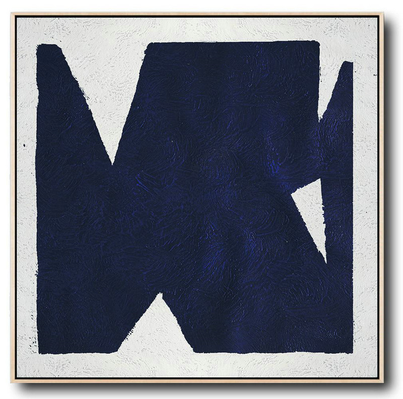 Oversized Canvas Art On Canvas,Hand Painted Navy Minimalist Painting On Canvas,Xl Large Canvas Art
